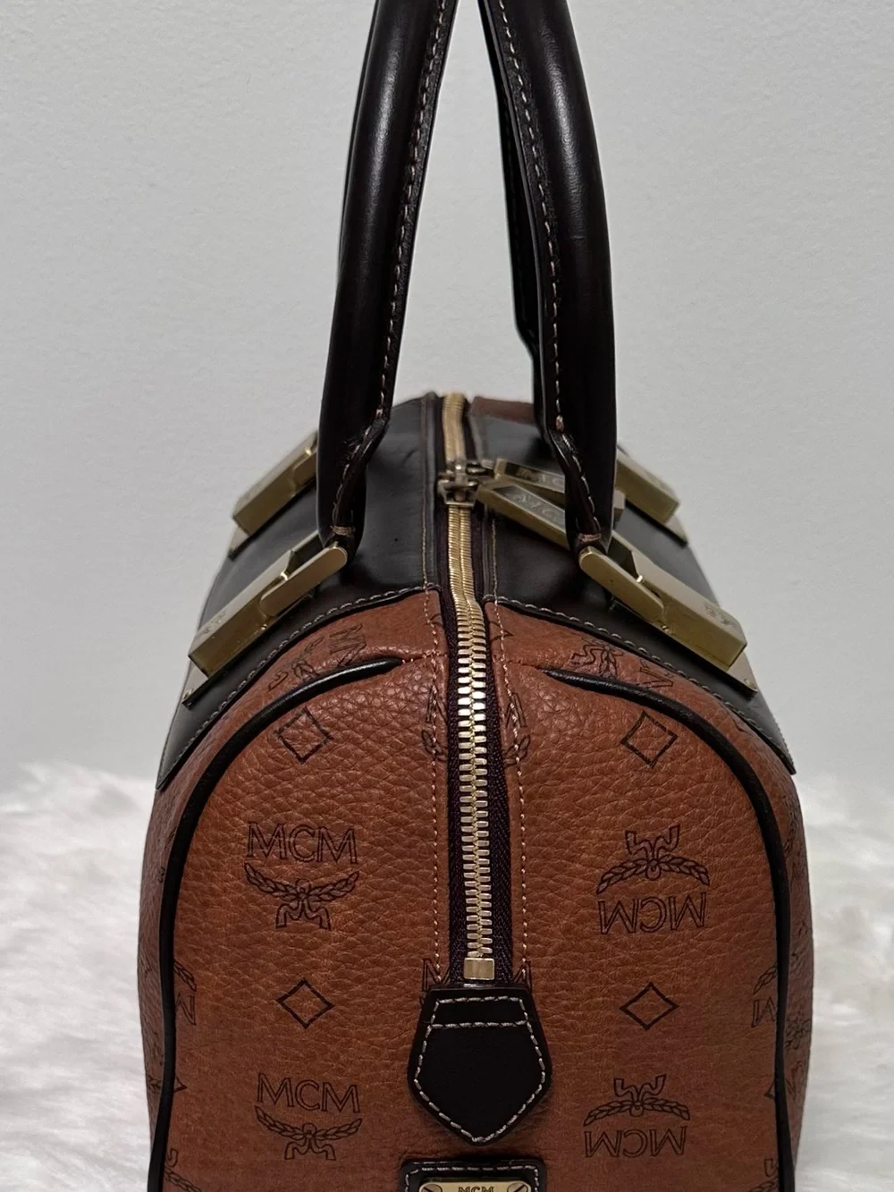 AUTHENTIC MCM Limited Edition Brown Choco Visetos Boston Satchel Luxury Handbag